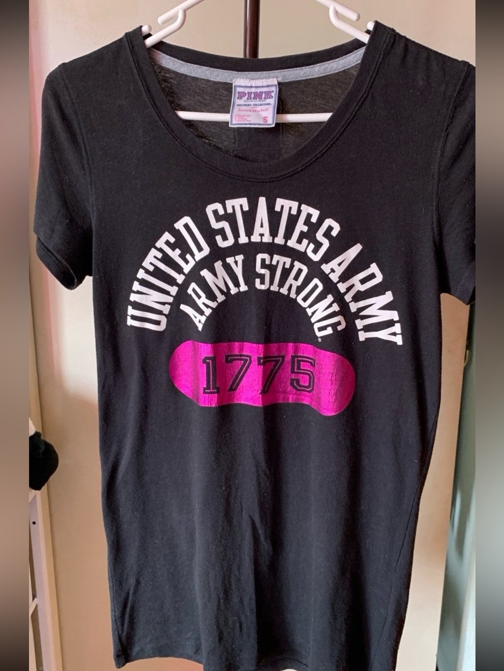 PINK Victoria's Secret Black Short Sleeve Tee with Pink Metallic 1775 Graphic